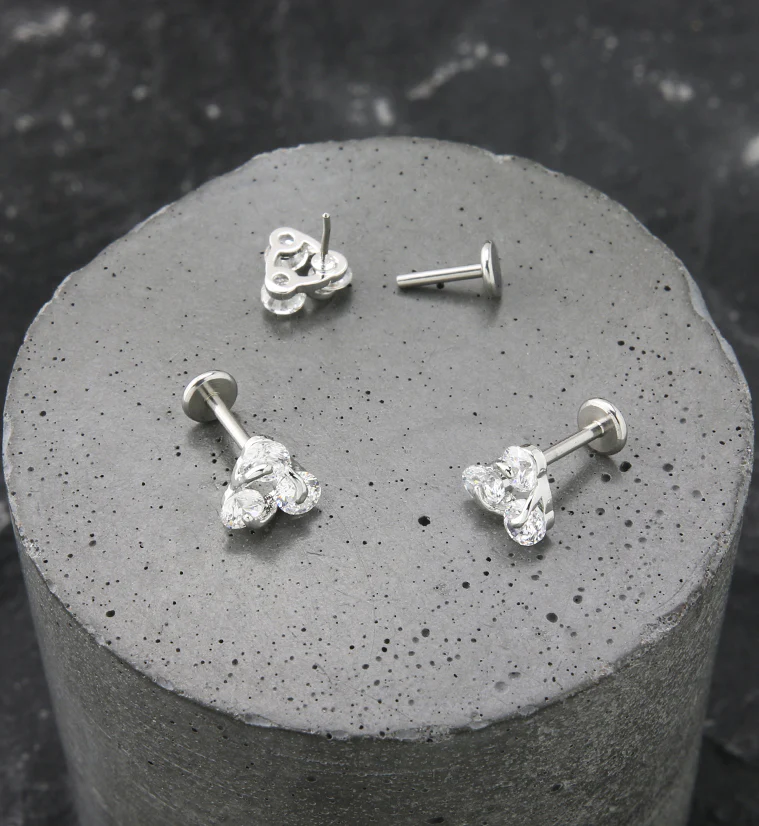 Trinity Twist CZ Stainless Steel Threadless Labret - Image 2