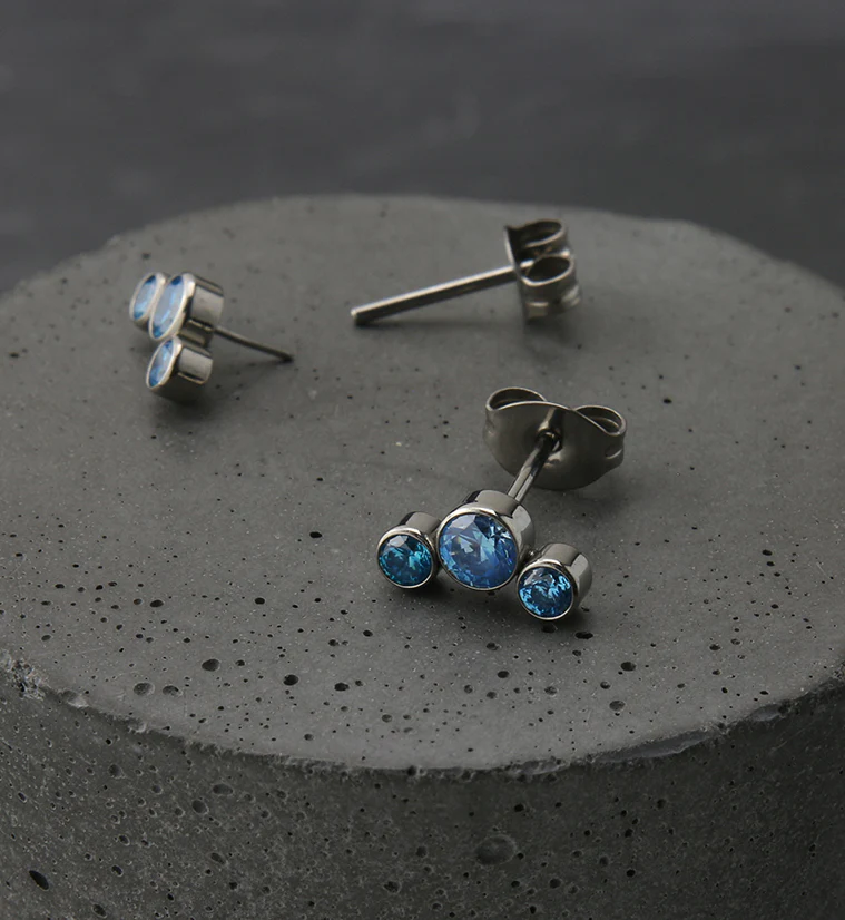 Triple Aqua CZ Titanium Threadless Earrings - Image 2