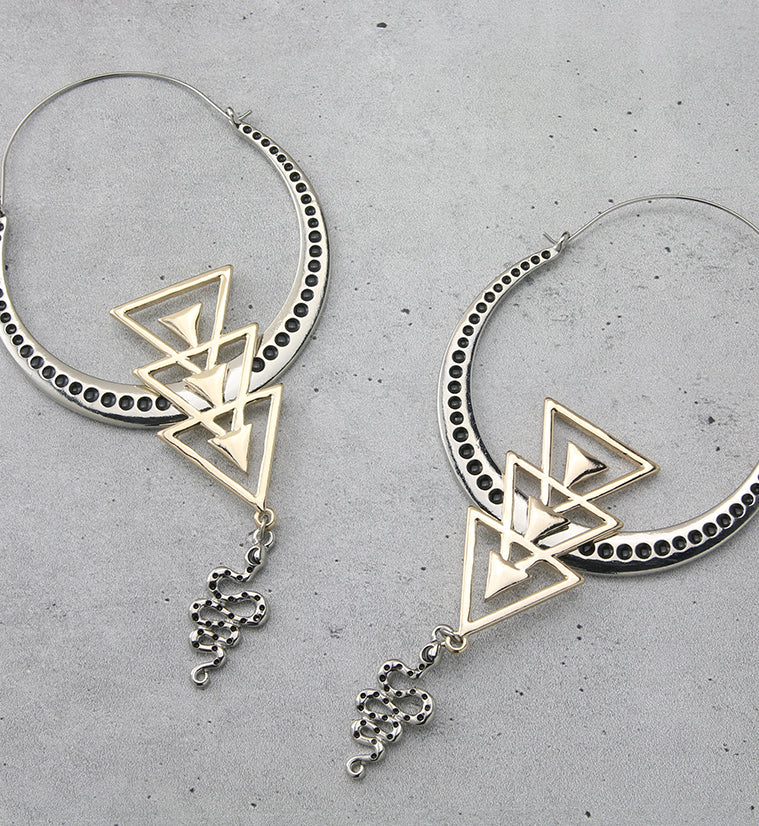 Triple Arrow Dangle Snake Plug Hoops - Image 2
