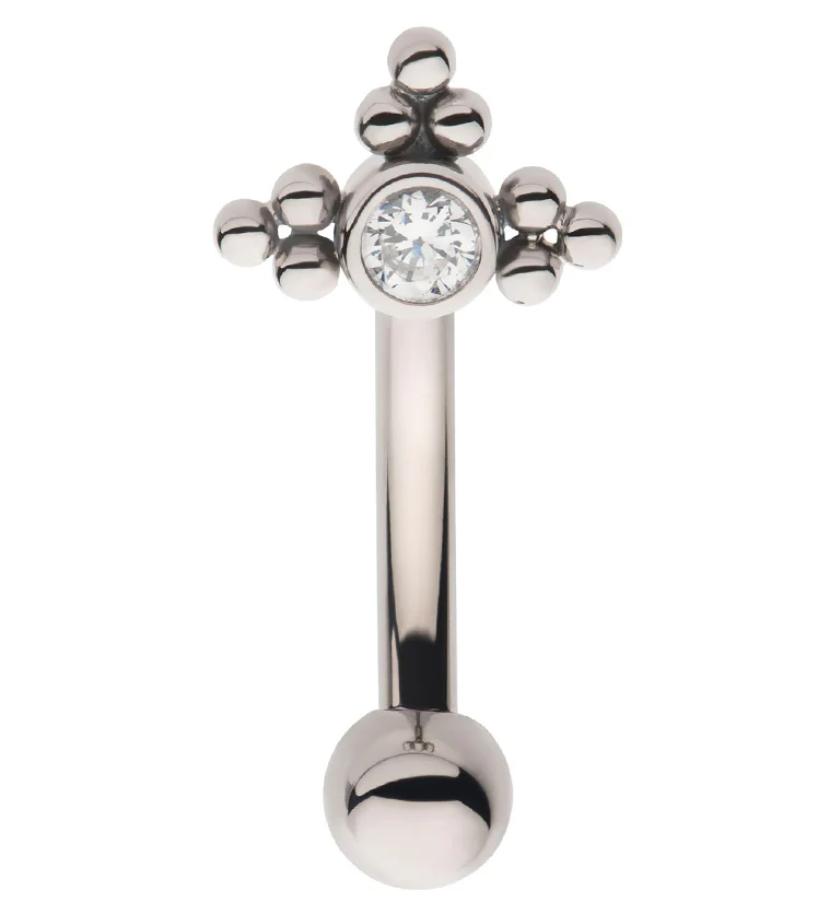 Triple Bead CZ Internally Threaded Titanium Curved Barbell