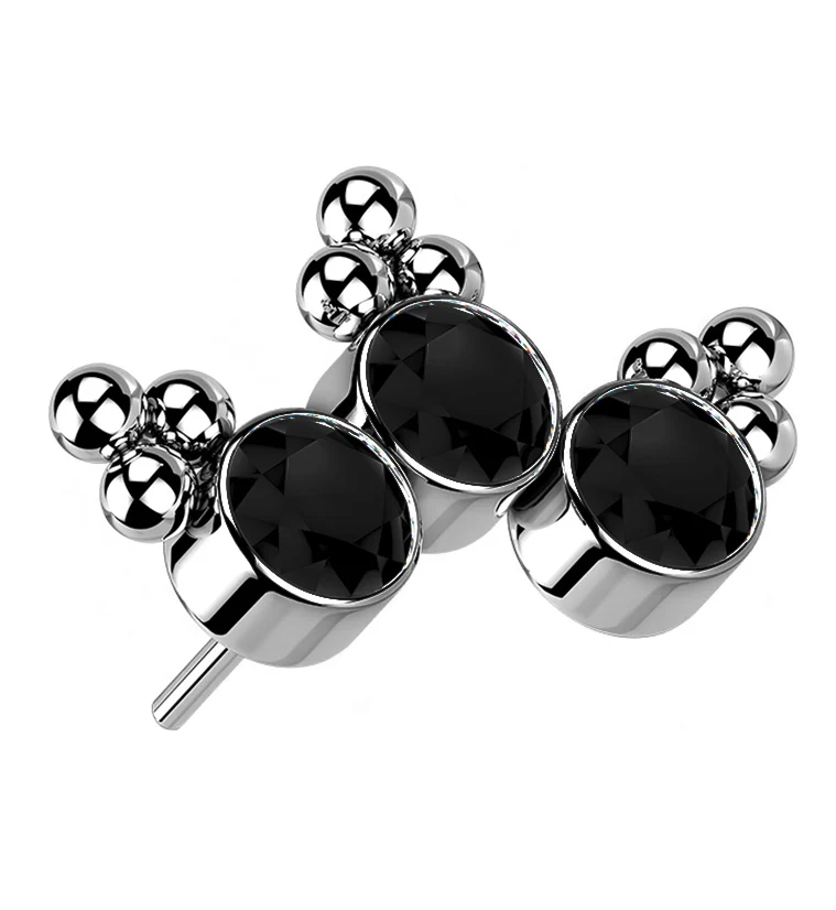 Triple Beaded Black CZ Curve Titanium Threadless Top