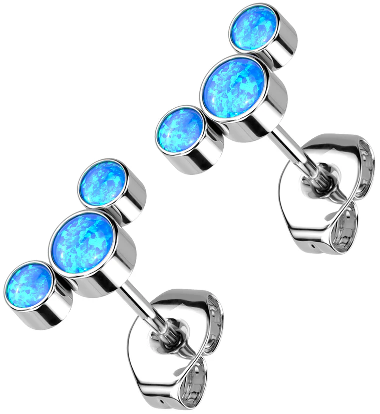 Triple Blue Opalite Titanium Threadless Earrings