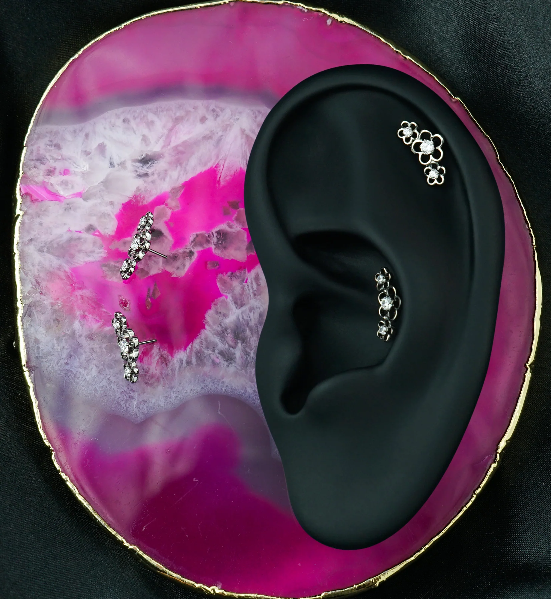 Triple Cherry Blossom Clear CZ Titanium Threadless Top - Image 2