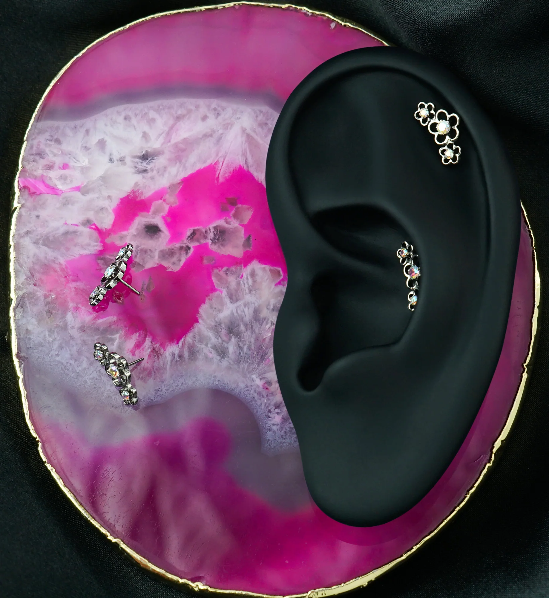 Triple Cherry Blossom Rainbow Aurora CZ Titanium Threadless Top - Image 2