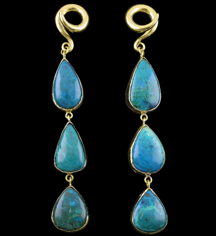 Triple Chrysocolla Stone Ear Weights Version 1