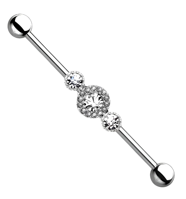 Triple Clear CZ Stainless Steel Industrial Barbell