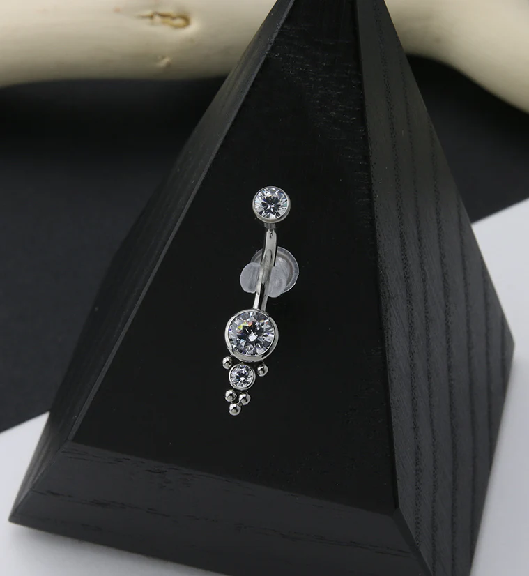 Triple CZ Drop Bead Titanium Belly Button Ring - Image 2