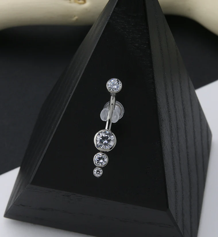 Triple CZ Drop Titanium Belly Button Ring - Image 2