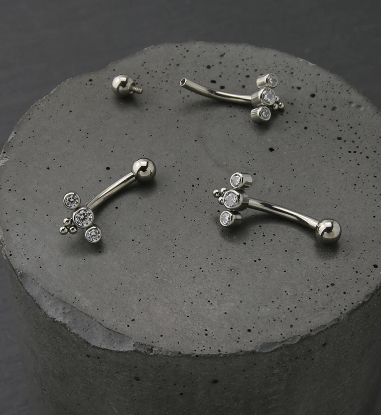 Triple CZ Internally Threaded Titanium Curved Barbell - Image 2