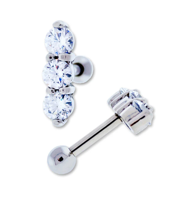 Triple CZ Steel Tragus - Cartilage Barbell