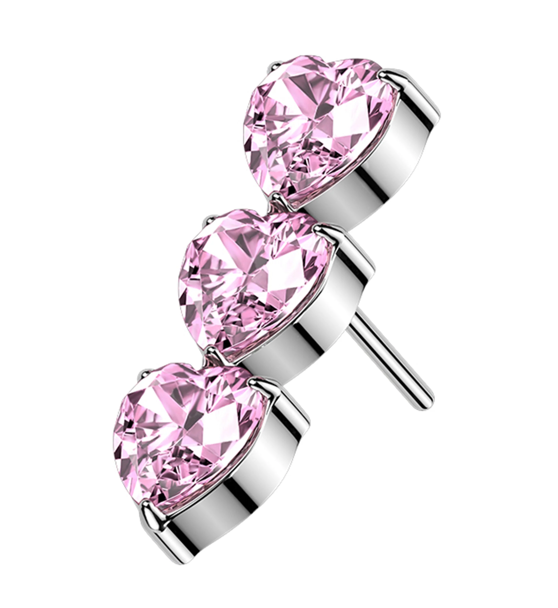 Triple Dip Heart Pink CZ Titanium Threadless Top