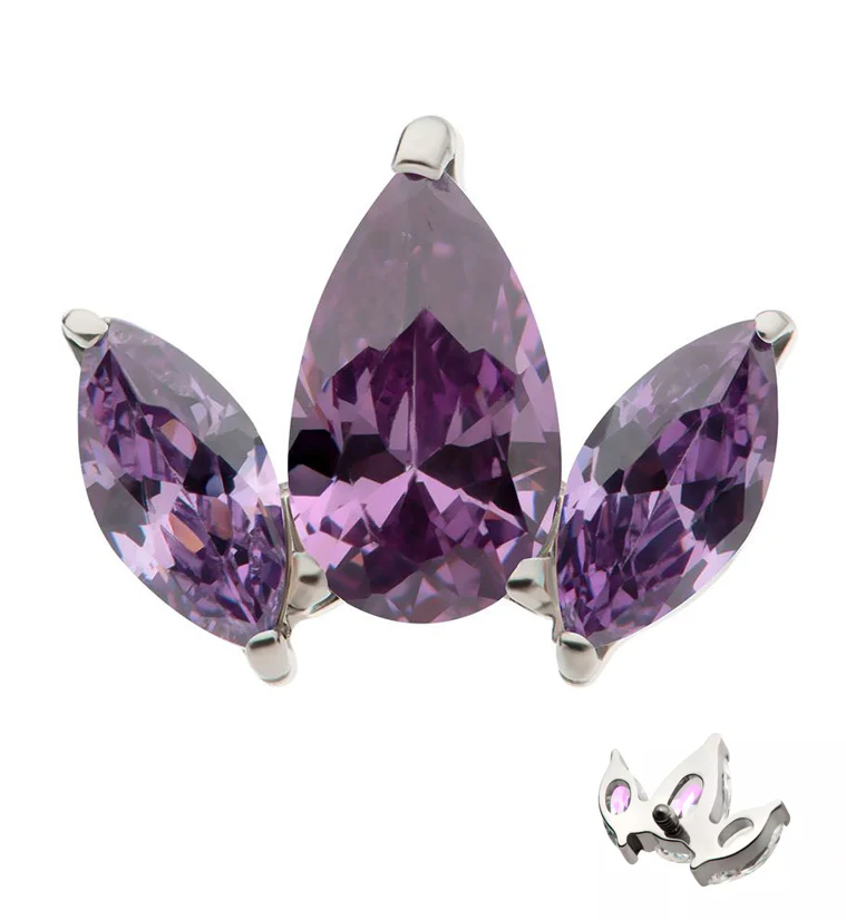 Triple Empress Teardrop Amethyst CZ Internally Threaded Titanium Top