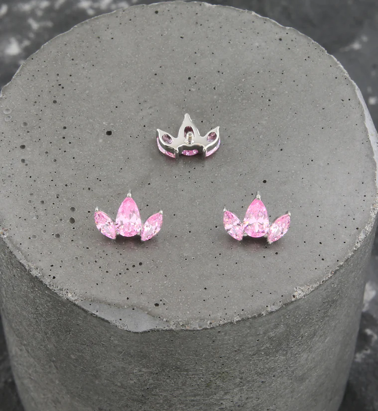 Triple Empress Teardrop Pink CZ Internally Threaded Titanium Top - Image 2