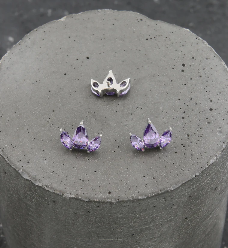 Triple Empress Teardrop Purple CZ Internally Threaded Titanium Top - Image 2