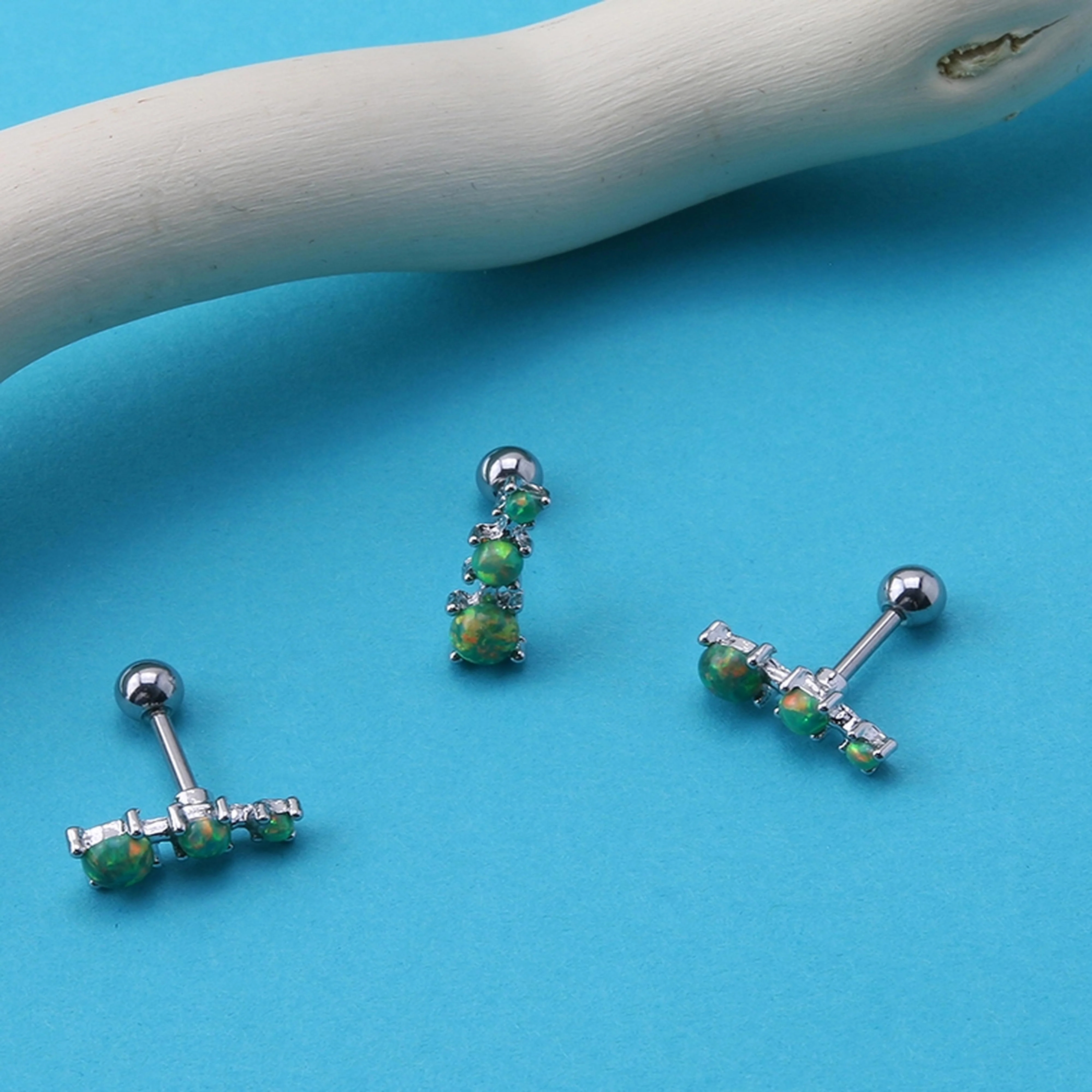 Triple Green Opalite Ball Cartilage Barbell - Image 2