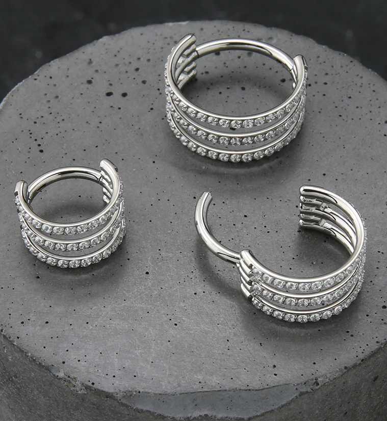 Triple Interval Triple CZ Row Titanium Hinged Segment Ring - Image 2