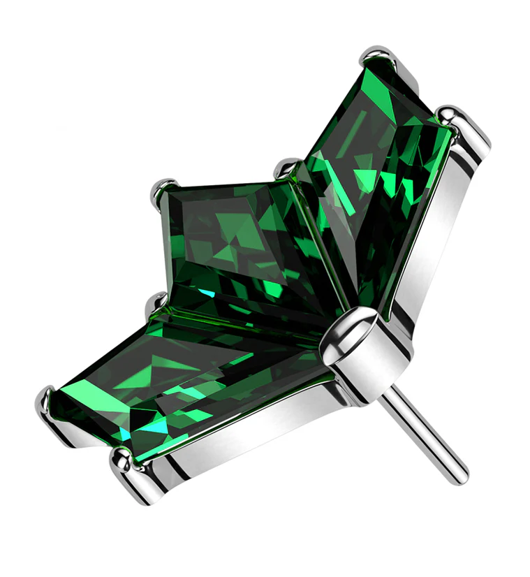 Triple Poly Green CZ Threadless Titanium Top