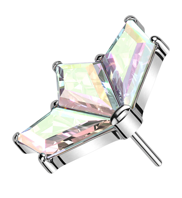 Triple Poly Rainbow Aurora CZ Threadless Titanium Top