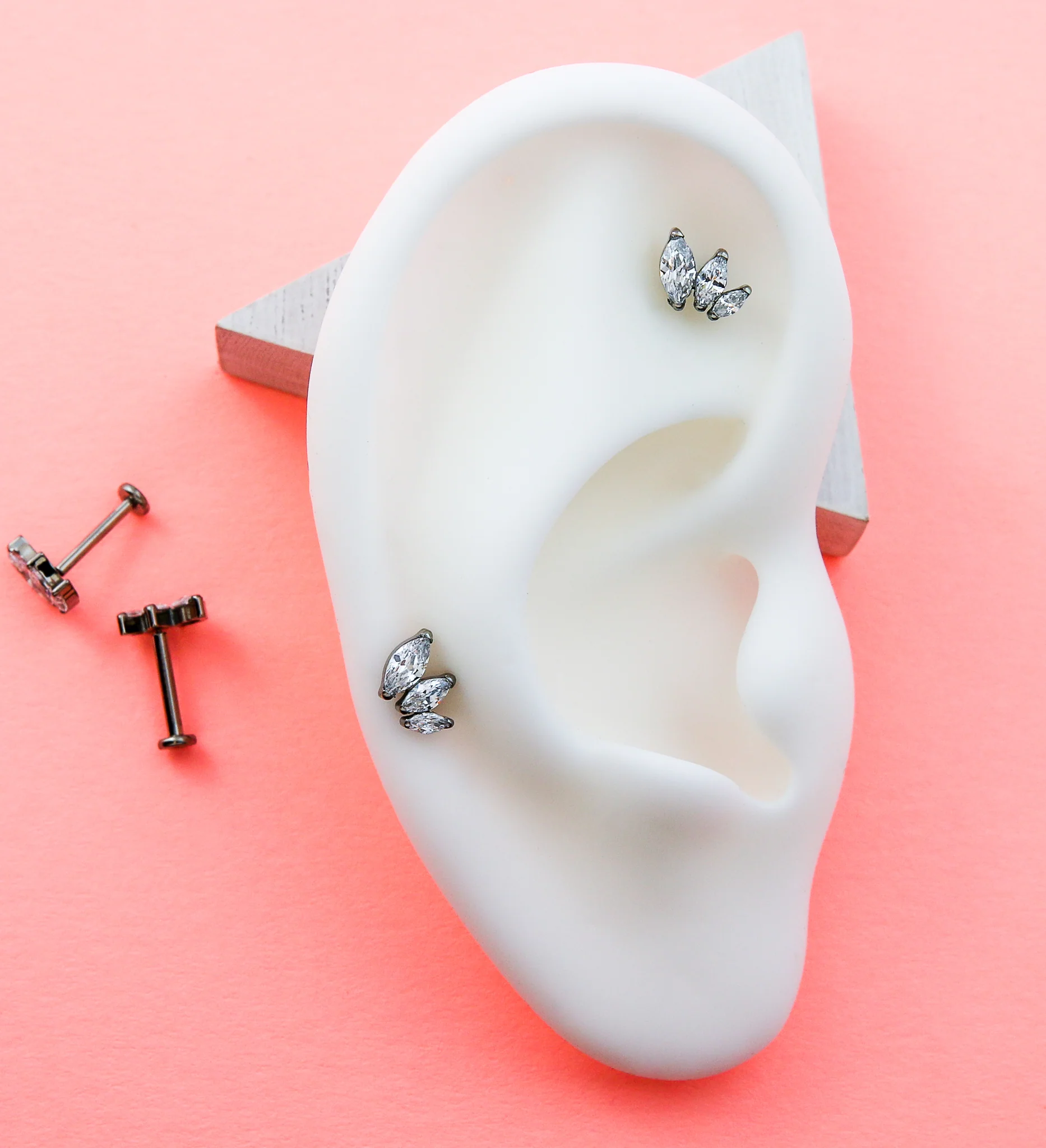 Triple Marquise Clear CZ Titanium Threadless Labret - Image 2