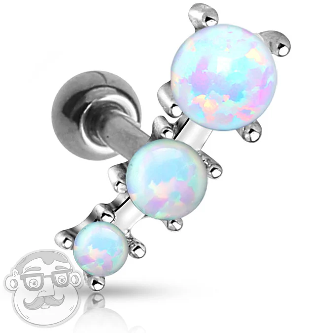 Triple Opalite Ball Steel Cartilage - Tragus Ring