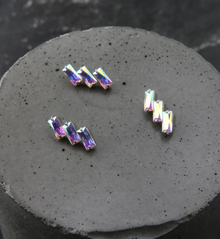 Triple Slant Rainbow Aurora CZ Internally Threaded Titanium Top - Image 2