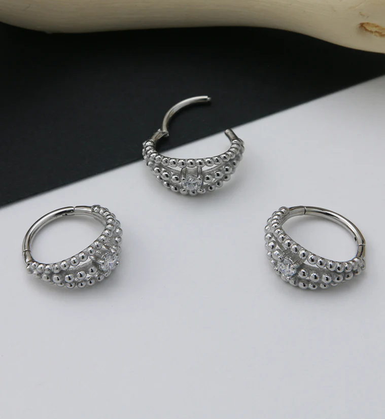 Triple Stacked Bead CZ Hinged Segment Ring - Image 2
