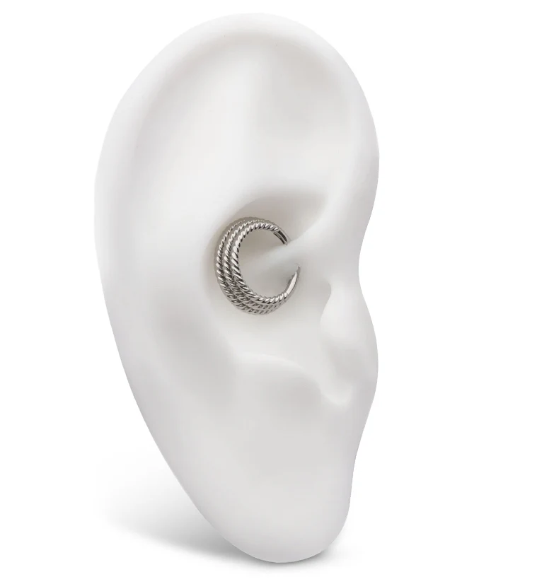 Triple Stacked Twist Stainless Steel Hinged Segment Ring - Image 3