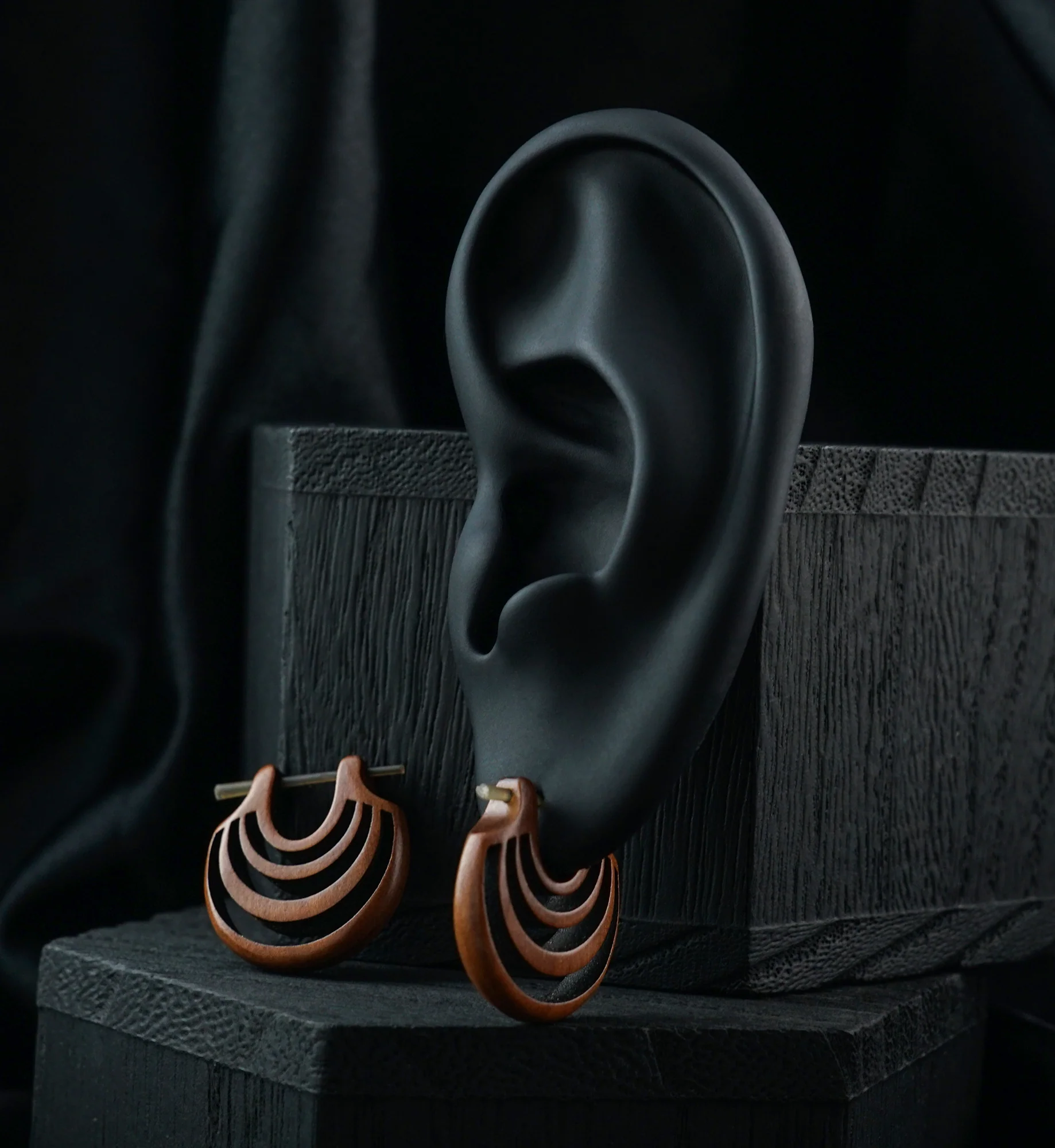 Triple Surge Hoop Wood Earrings - Image 2