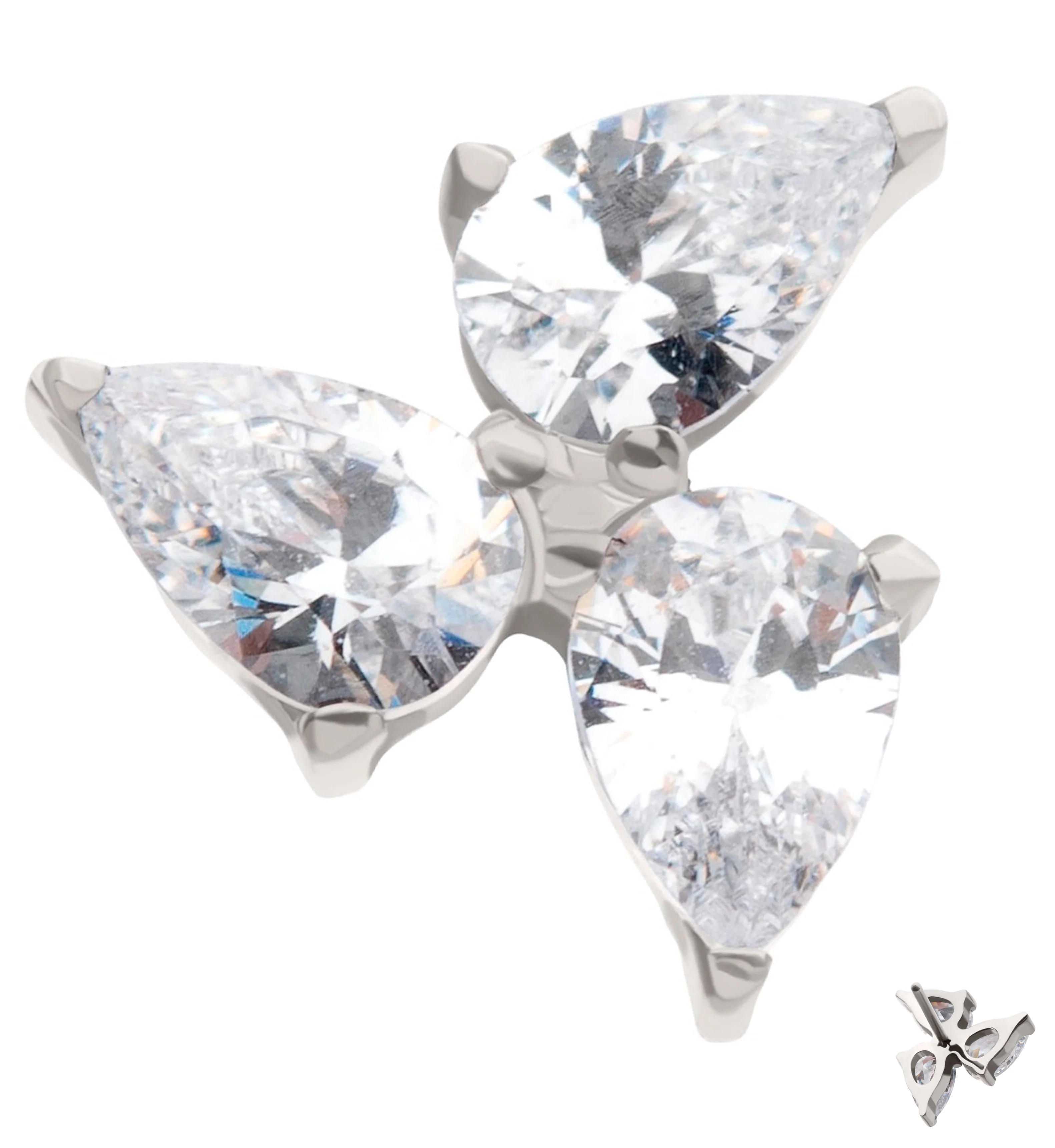 Triple Teardrop Clear CZ Titanium Threadless Top