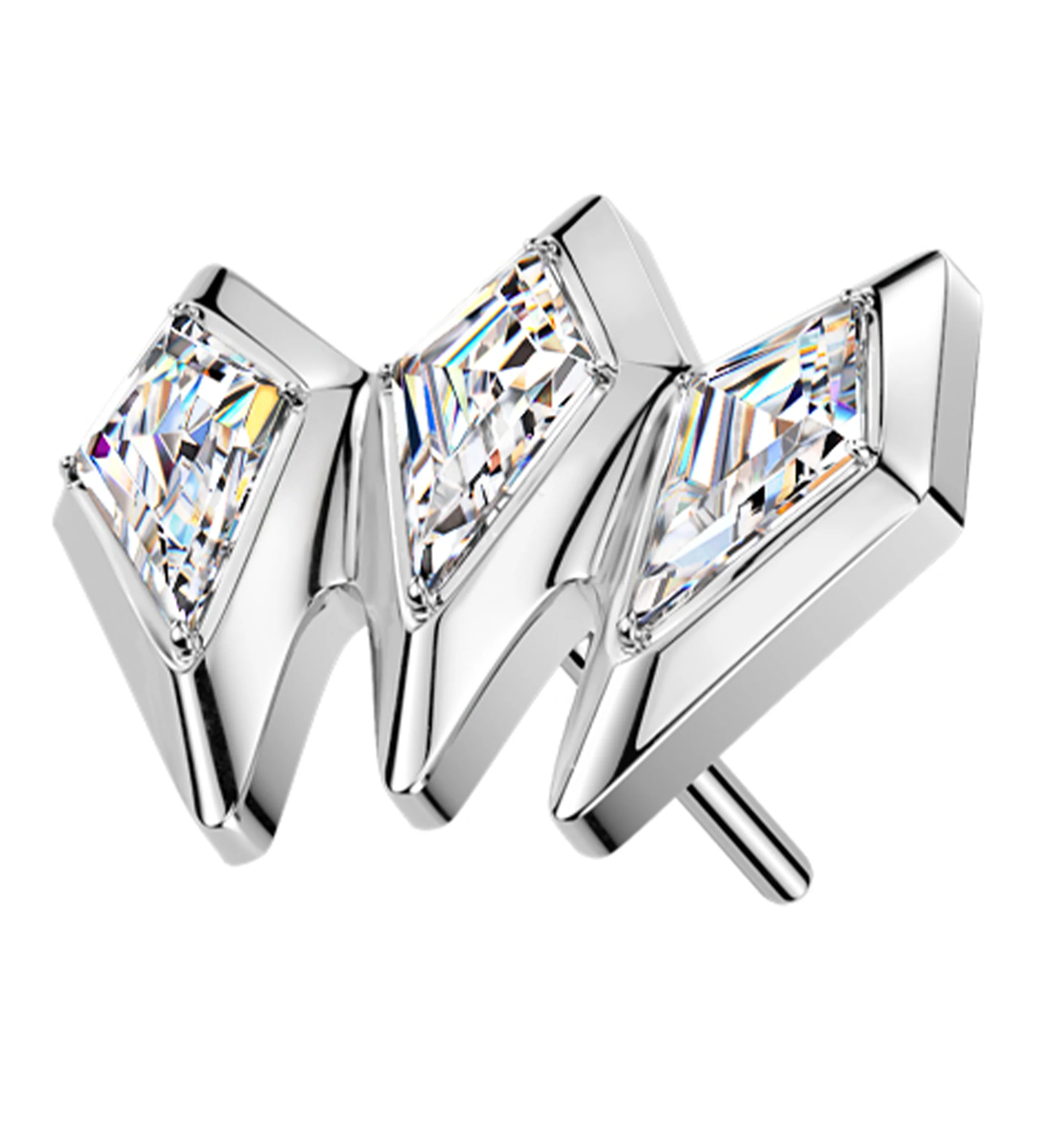Triple Tetra Clear CZ Titanium Threadless Top