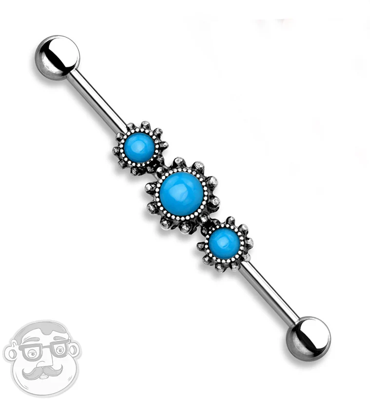 Triple Vintage Turquoise Howlite Stone Industrial Barbell