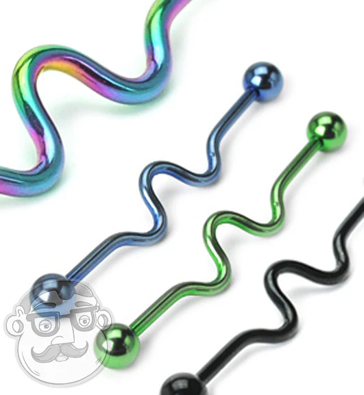 Triple Wave Color Industrial Stainless Steel Barbell - Image 3