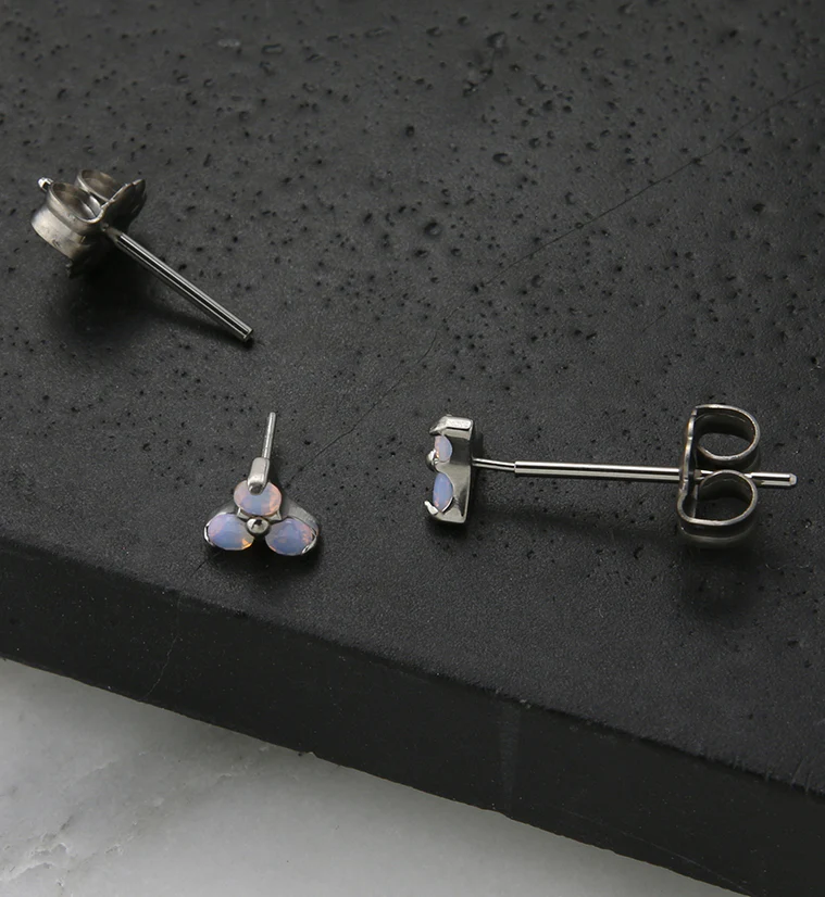 Triple White Opalite Titanium Threadless Earrings - Image 2
