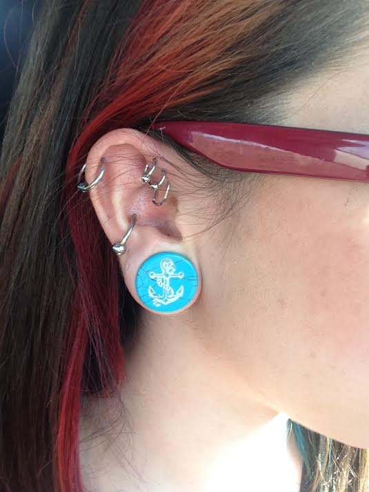 Turquoise Anchor Engraved Stone Plugs - Image 3