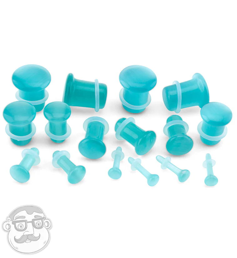 Turquoise Cat's Eye Glass Single Flare Plugs - Image 2