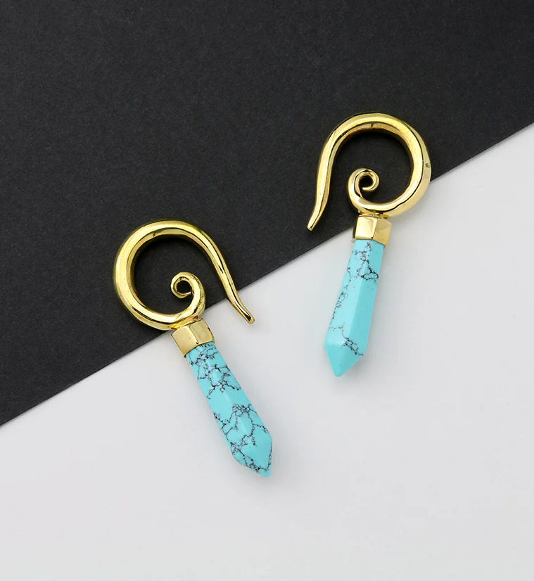Turquoise Cutlas Brass Ear Weights - Image 3