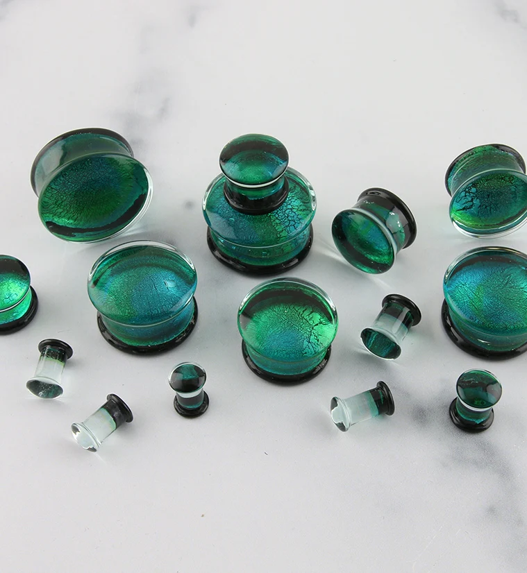 Turquoise Green Dichroic Glass Plugs - Image 3