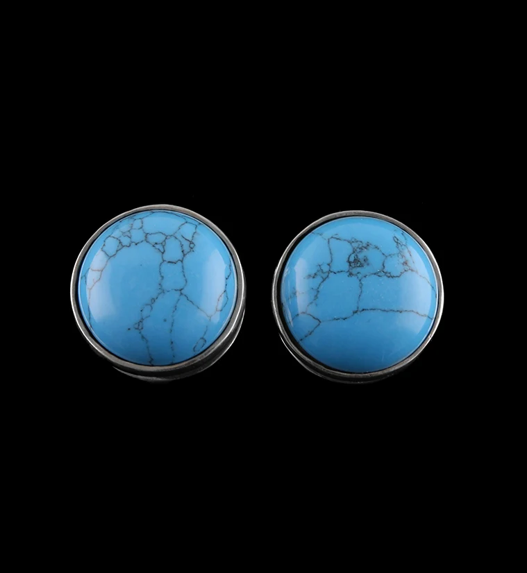 Turquoise Howlite Disk White Brass Ear Weights - Image 2
