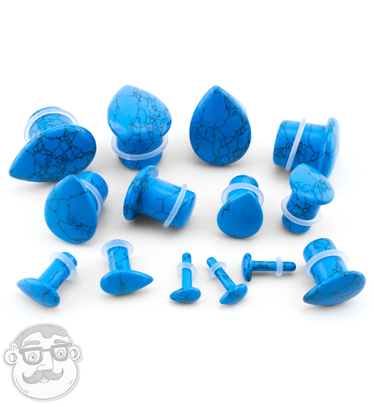 Turquoise Howlite Single Flare Teardrop Plugs - Image 2