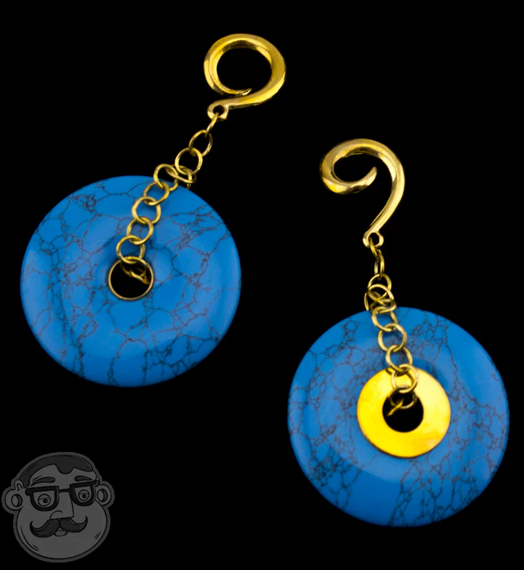 Turquoise Howlite Stone Disk Brass Ear Weights - Image 2