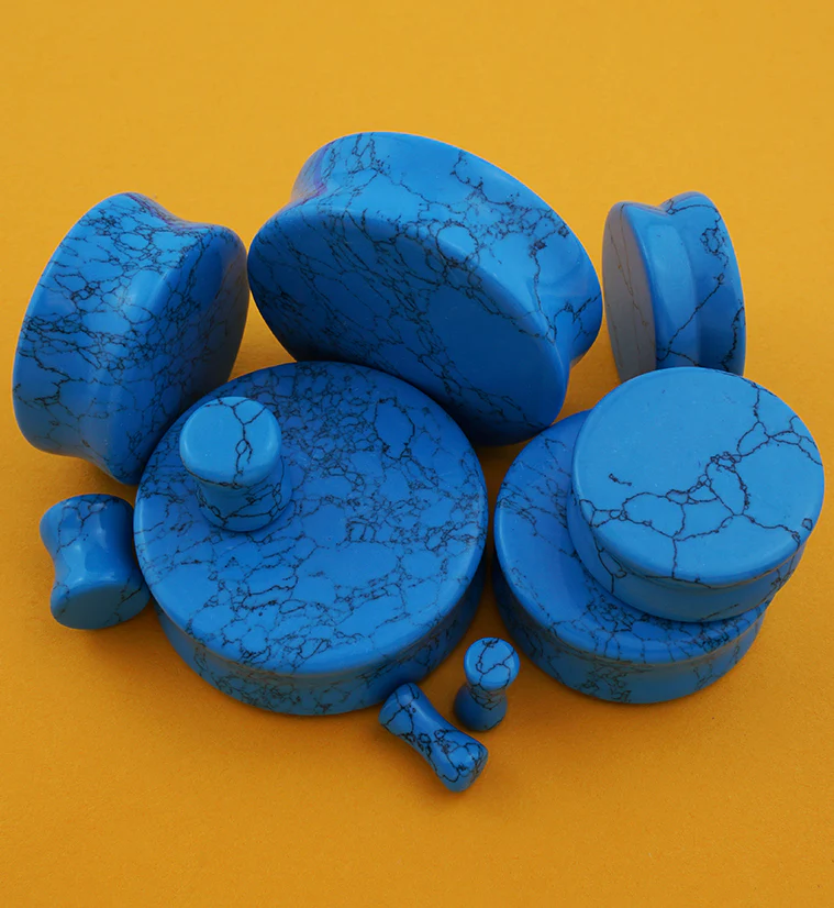 Turquoise Howlite Stone Double Flare Plugs - Image 4