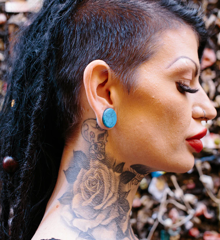 Turquoise Howlite Stone Double Flare Plugs - Image 5
