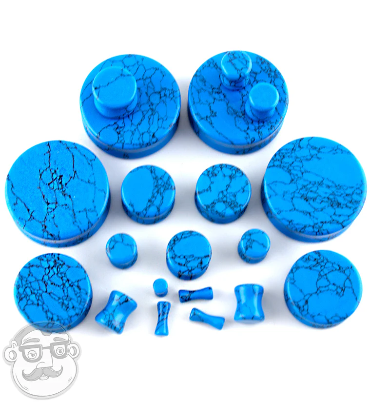Turquoise Howlite Stone Double Flare Plugs - Image 9