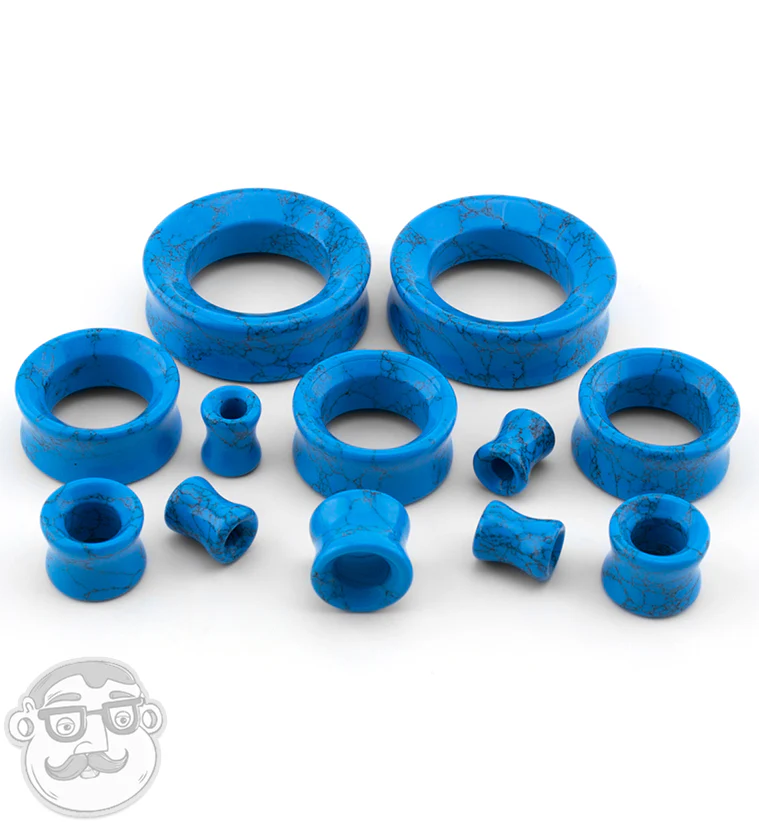 Turquoise Howlite Stone Double Flare Tunnels - Image 3