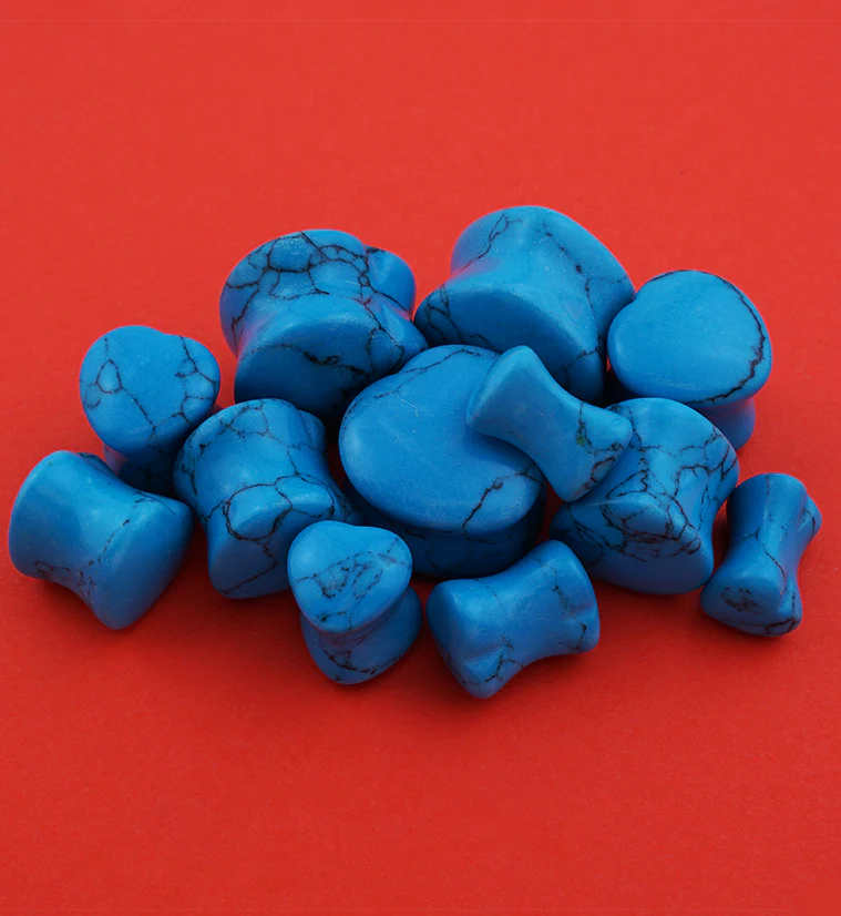 Turquoise Howlite Stone Heart Shape Plugs - Image 2