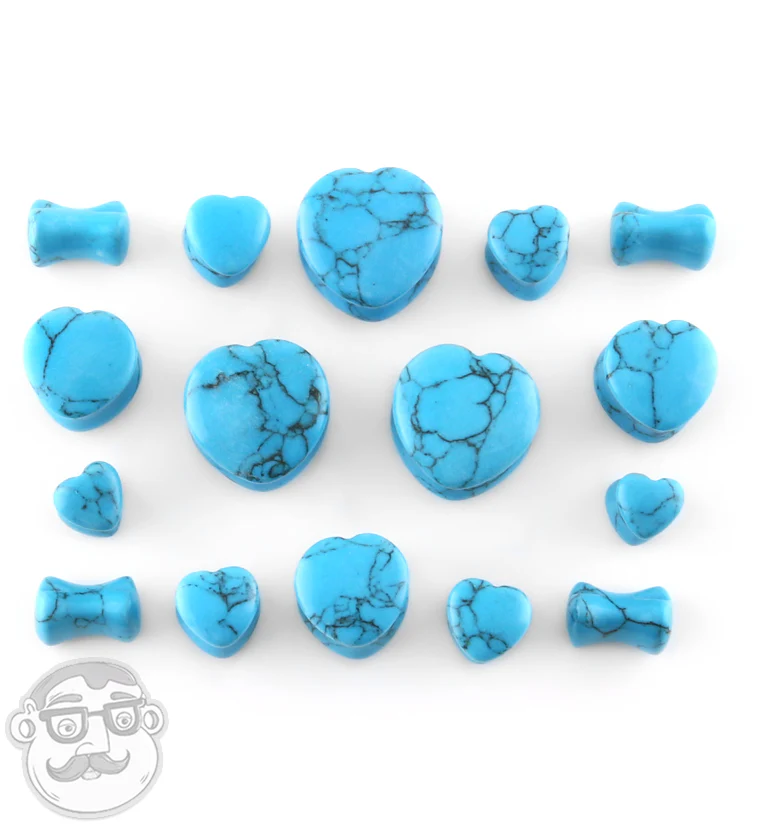 Turquoise Howlite Stone Heart Shape Plugs - Image 3