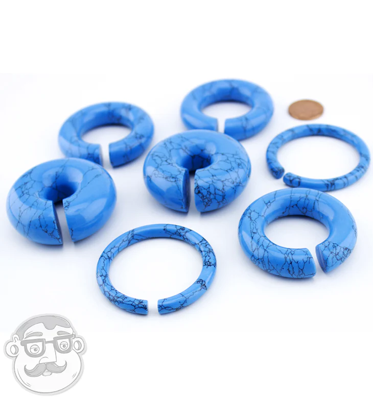 Turquoise Howlite Stone Hoop Plugs - Image 3