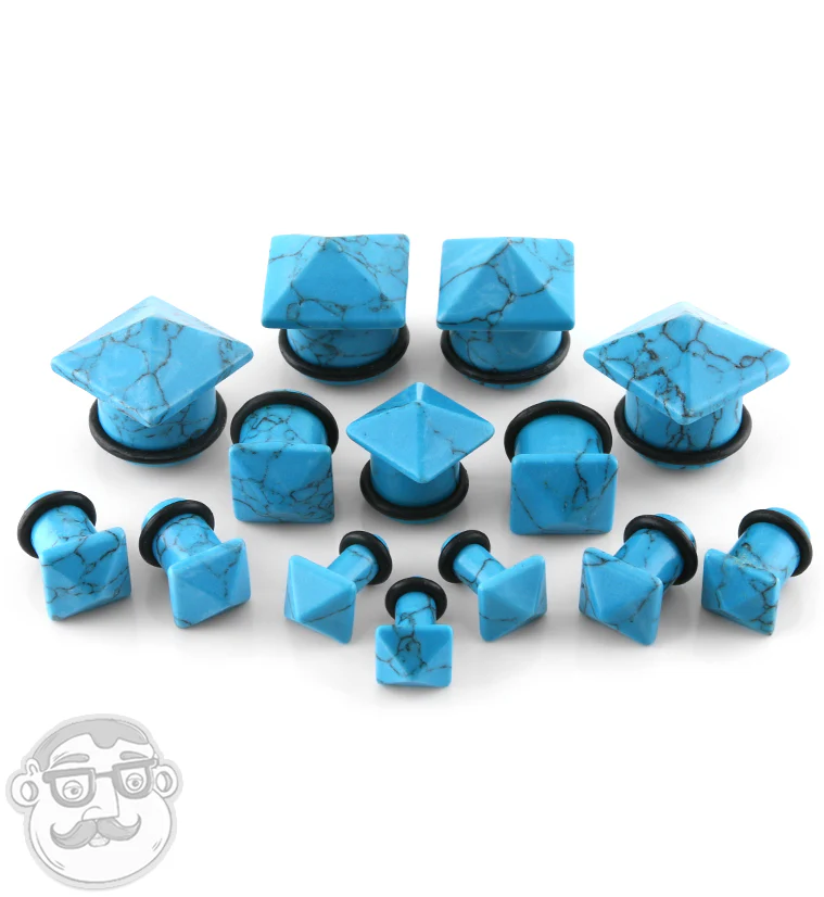 Turquoise Howlite Stone Squared Plugs - Image 3
