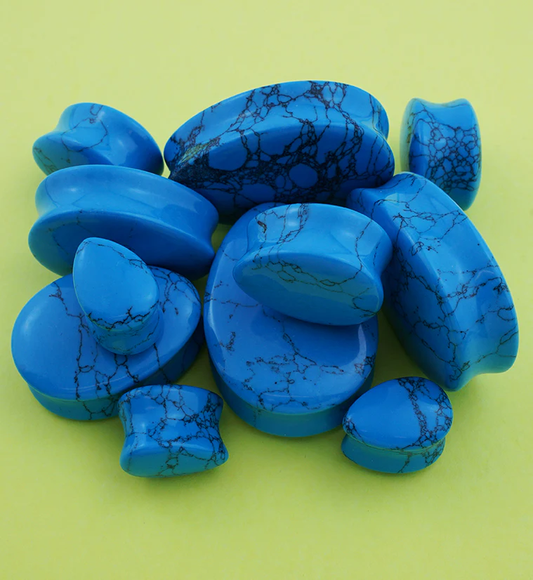 Turquoise Howlite Stone Teardrop Plugs - Image 2
