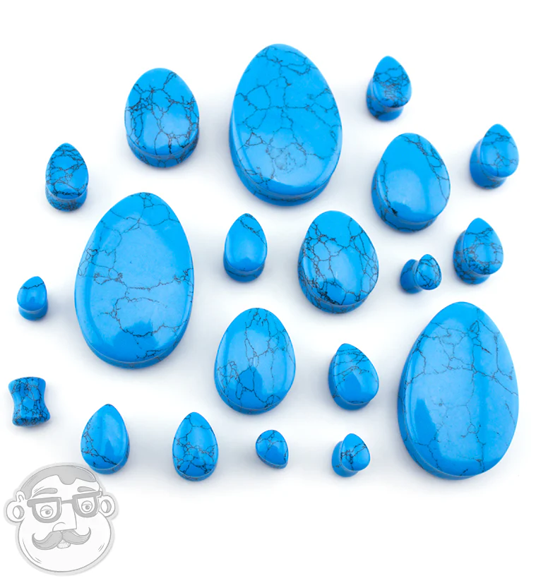 Turquoise Howlite Stone Teardrop Plugs - Image 3
